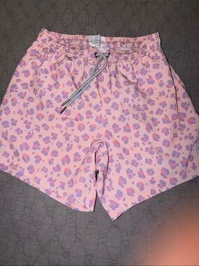 ALLFENIX Pink & Lavender Leopard-Print Swim Trunks